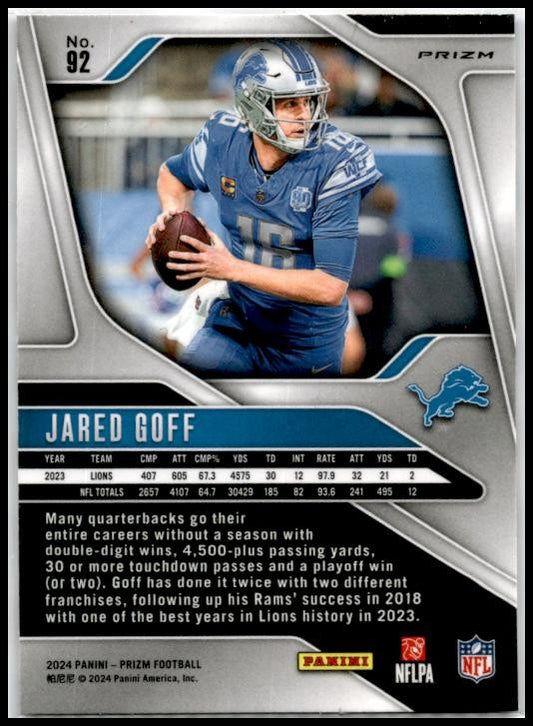 2024 Panini Prizm Red White and Blue #92 Jared Goff Detroit Lions