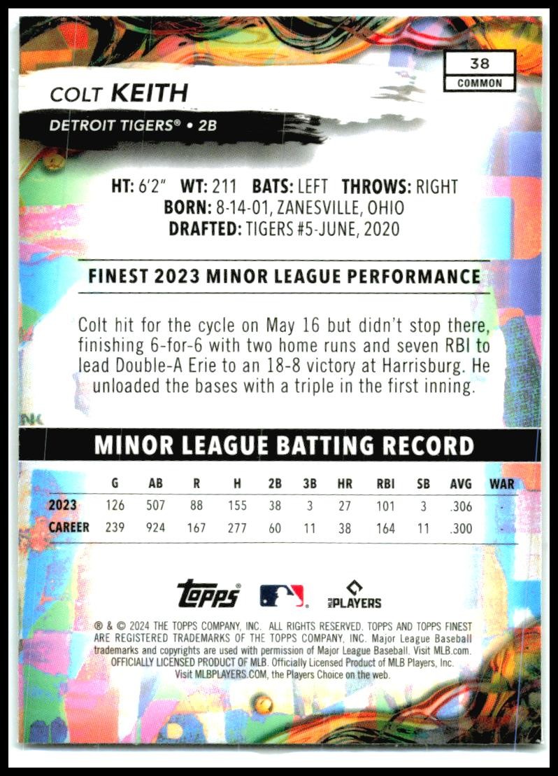 2024 Finest #38 Colt Keith Rookie Detroit Tigers