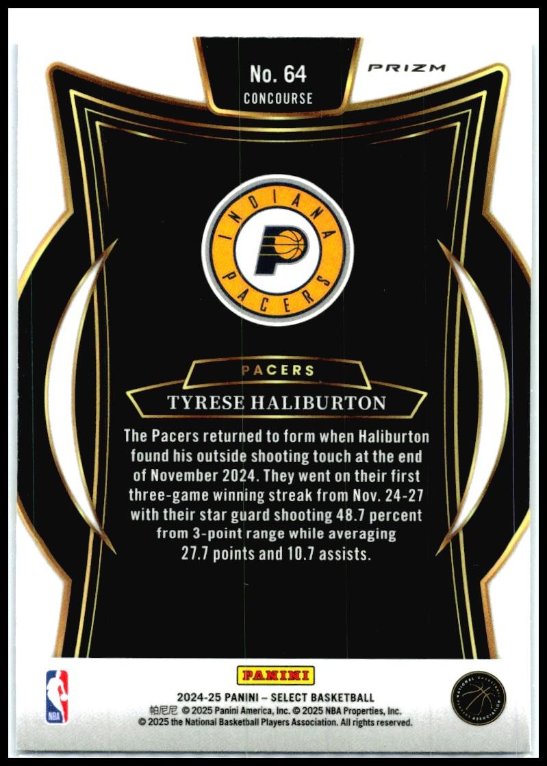 2024-25 Panini Select Blue Cracked Ice Prizm #64 Tyrese Haliburton Pacers