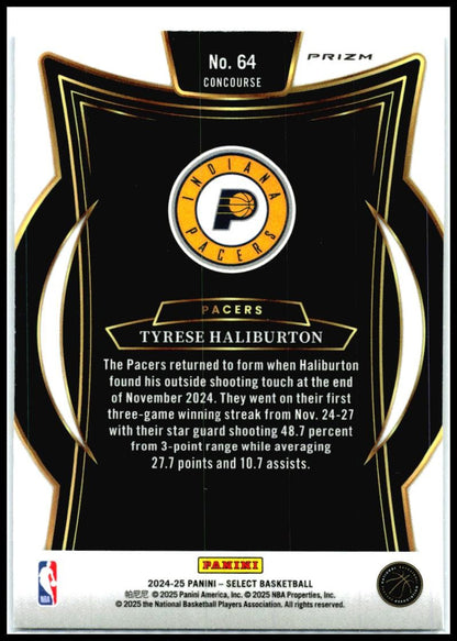 2024-25 Panini Select Blue Cracked Ice Prizm #64 Tyrese Haliburton Pacers
