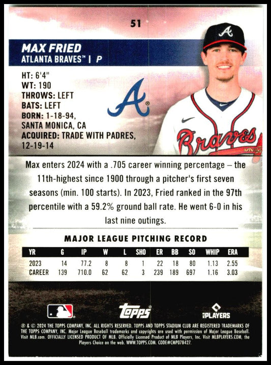 2024 Stadium Club #51 Max Fried Atlanta Braves