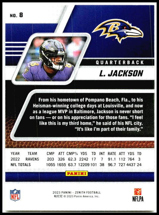 2023 Panini Zenith #8 Lamar Jackson Baltimore Ravens