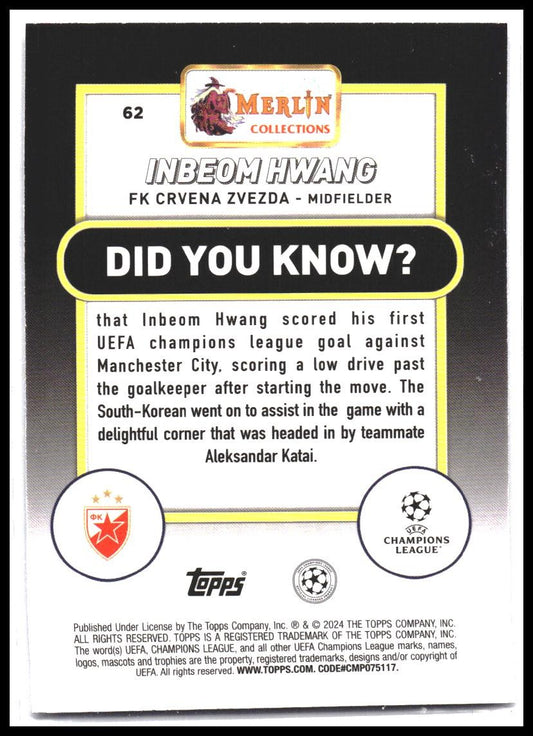 2023-24 Merlin UEFA Club Competitions #62 Inbeom Hwang