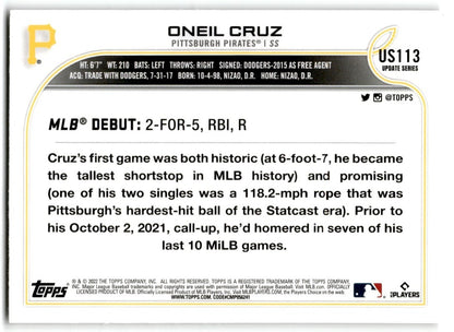 2022 Topps Update Oneil Cruz Pittsburgh Pirates #US113