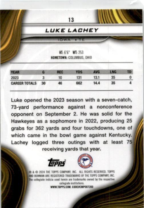 2024 Bowman University Best #13 Luke Lachey Iowa Hawkeyes