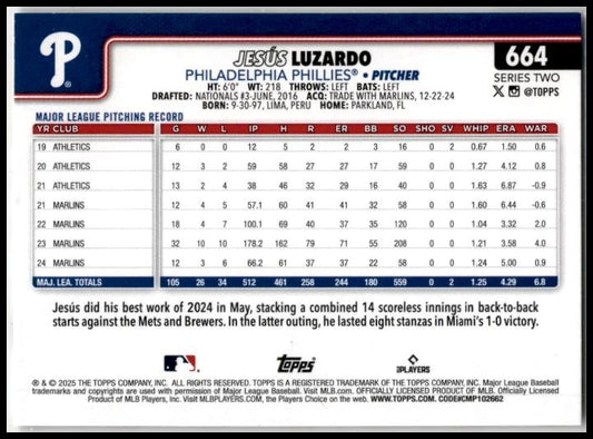 2025 Topps Holiday Sun #664 Jesús Luzardo Philadelphia Phillies