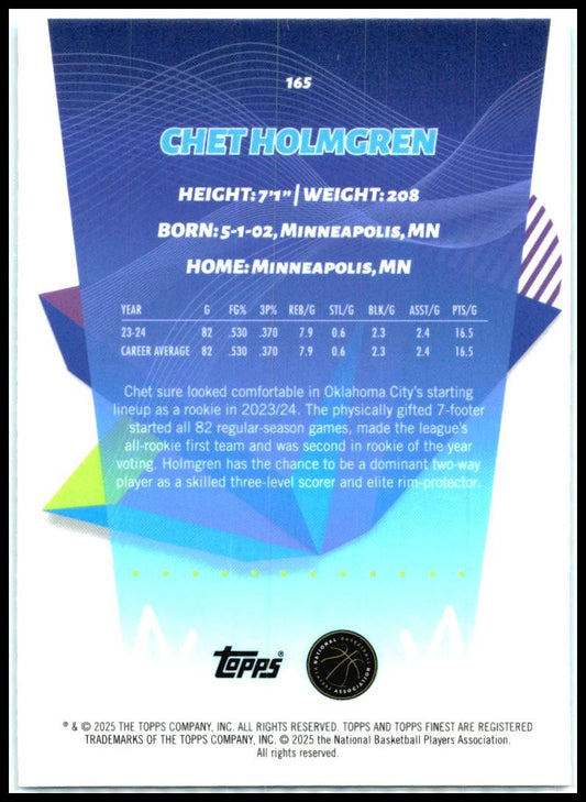 2024-25 Topps Finest Sky Blue #165 Chet Holmgren