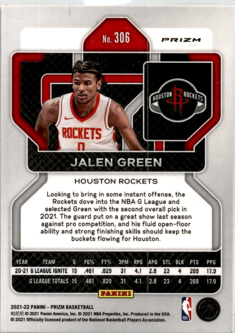 2021-22 Panini Prizm Red White and Blue #306 Jalen Green Houston Rockets