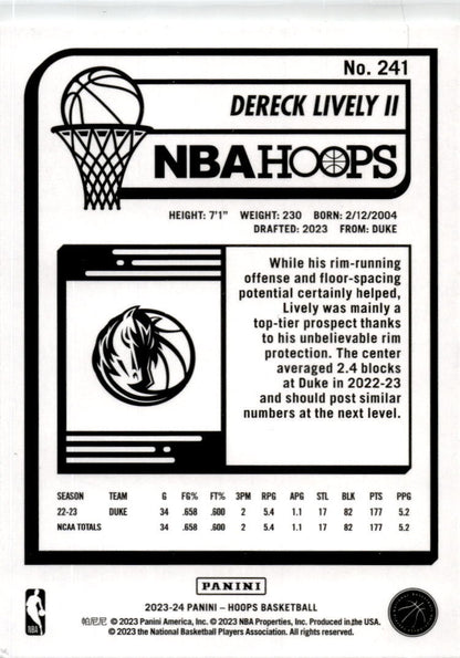 2023-24 Hoops Winter #241 Dereck Lively II Rookie Dallas Mavericks