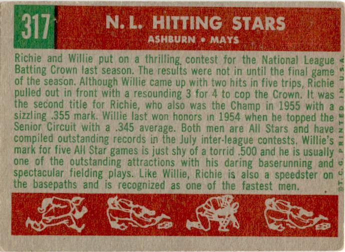 1959 Topps #317 N.L. Hitting Kings (Richie Ashburn / Willie Mays)