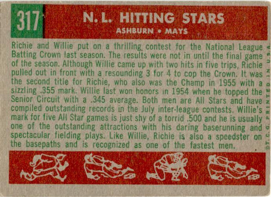 1959 Topps #317 N.L. Hitting Kings (Richie Ashburn / Willie Mays)