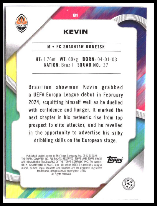 Kevin #81 2024-25 Finest UEFA Club Competitions Rookie RC