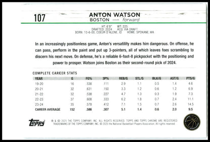 2024-25 Topps Chrome Blue Basketball Refractor #107 Anton Watson Rookie Celtics