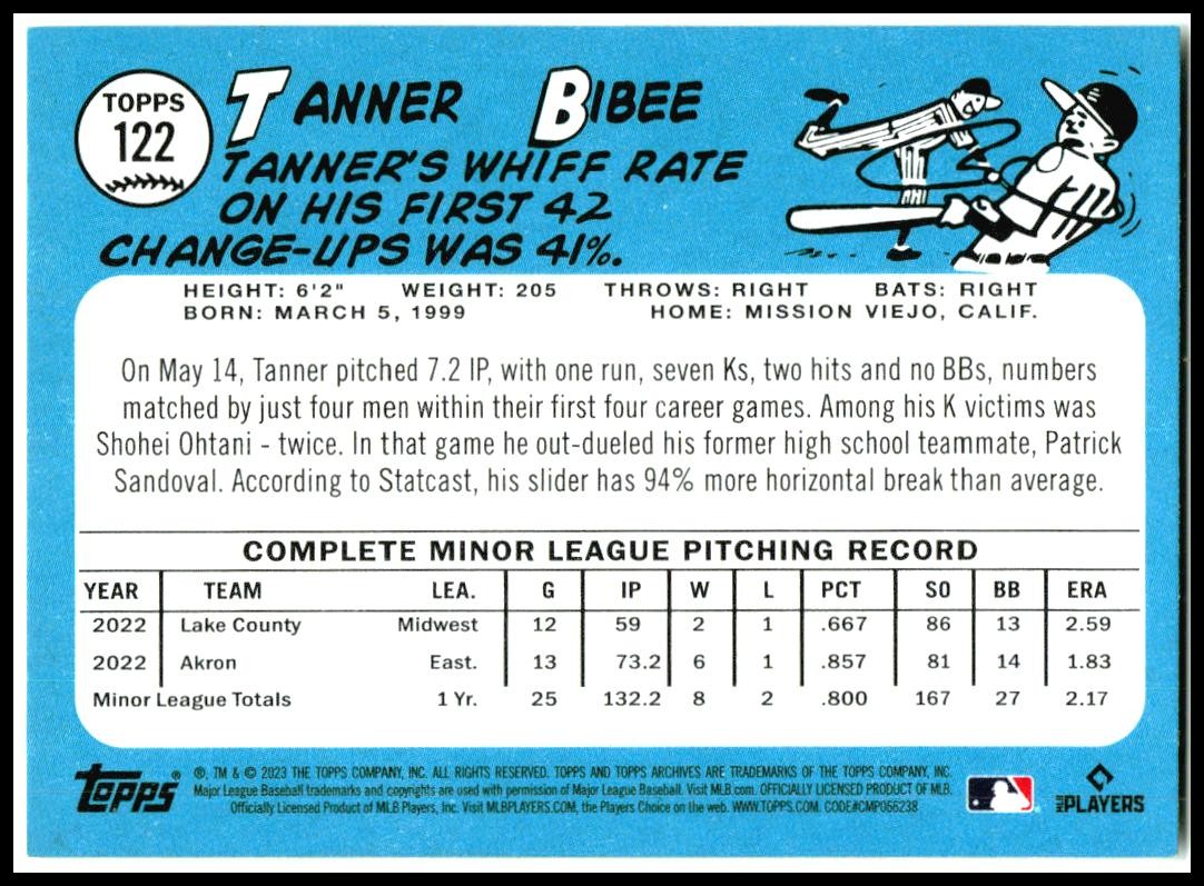 2023 Topps Archives #122 Tanner Bibee Rookie Cleveland Guardians