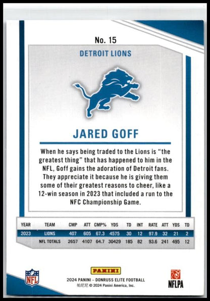 2024 Donruss Elite Status Sparkle #15 Jared Goff #/299 Detroit Lions