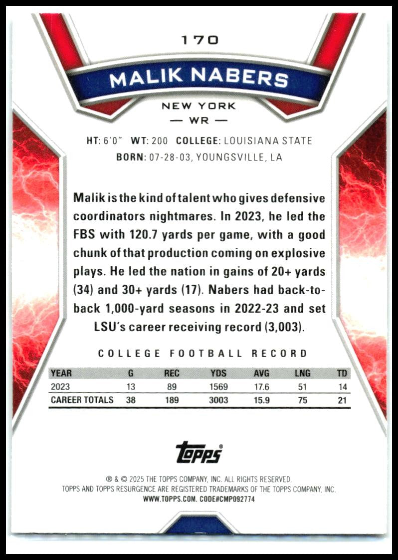 2024 Topps Resurgence #170 Malik Nabers Rookie New York Giants