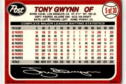 1990 Post Cereal #5 Tony Gwynn San Diego Padres