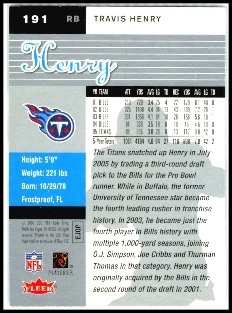 2006 Ultra #191 Travis Henry Tennessee Titans