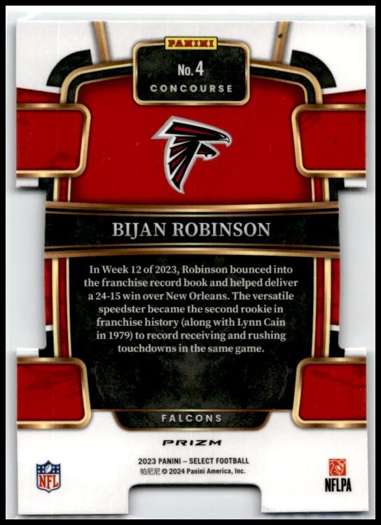 2023 Select Black and Red Prizms Die Cuts #4 Bijan Robinson Rookie Falcons