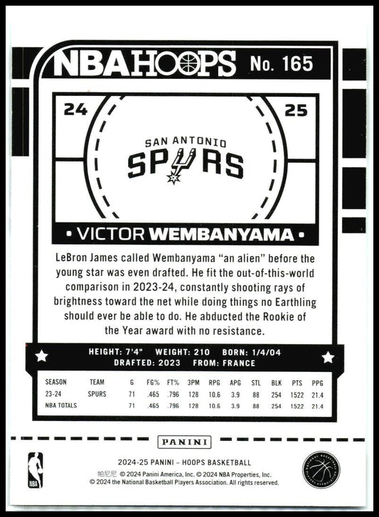2024-25 Hoops #165 Victor Wembanyama San Antonio Spurs