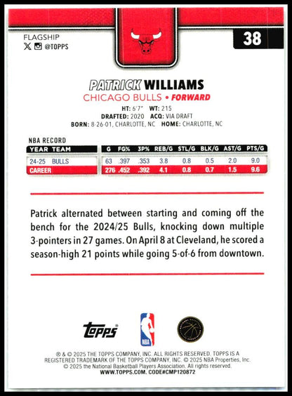 2025-26 Topps Gold #38 Patrick Williams #/2025 Chicago Bulls