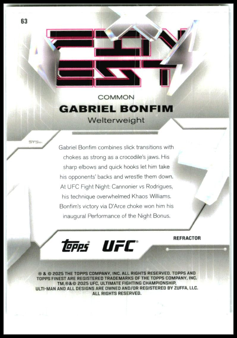 2025 Topps Finest UFC Common Refractor #63 Gabriel Bonfim