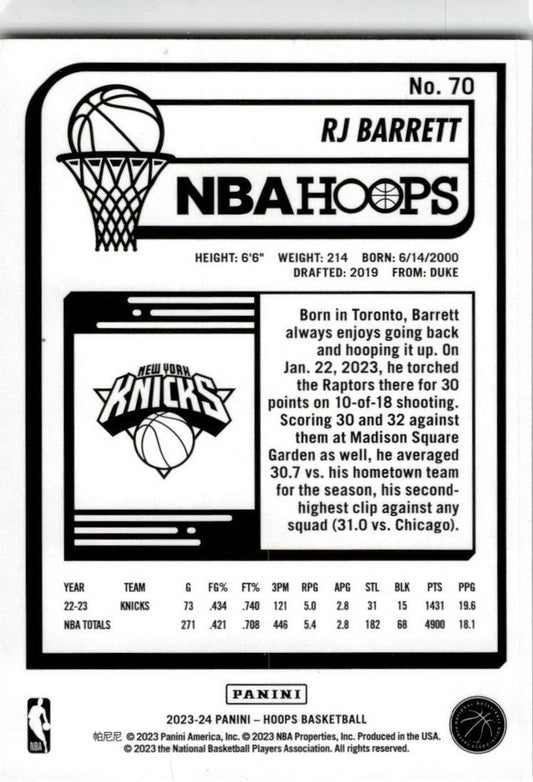 2023-24 Hoops Red #70 RJ Barrett /75 New York Knicks