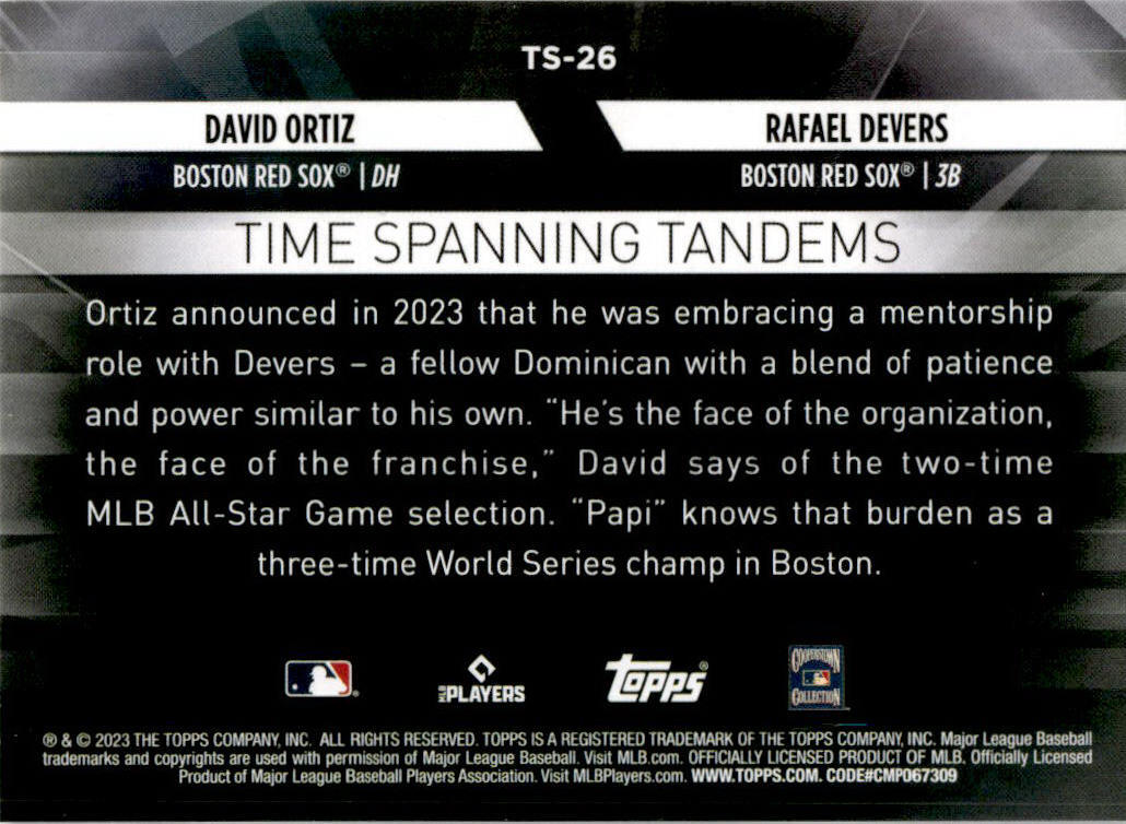 2023 Topps Update Time Spanning Tandems #TS-26 Rafael Devers / David Ortiz