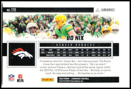 2024 Panini Luminance #178 Bo Nix Rookie Denver Broncos
