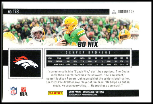 2024 Panini Luminance #178 Bo Nix Rookie Denver Broncos