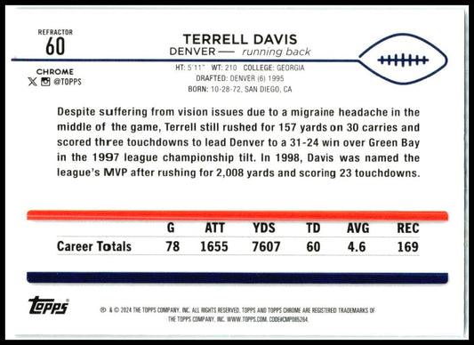 2024 Topps Chrome Refractor #60 Terrell Davis Denver Broncos