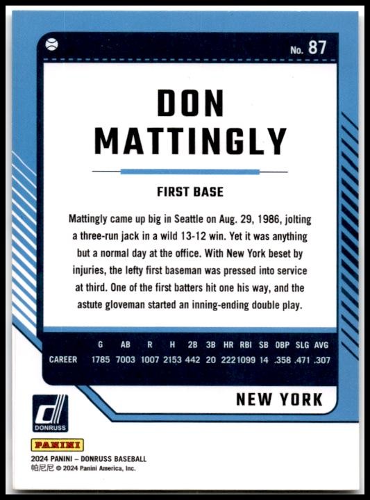2024 Donruss #87 Don Mattingly New York Yankees
