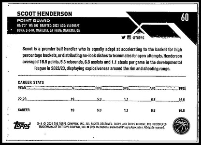 2023-24 Topps Chrome #60 Scoot Henderson Rookie Portland Trail Blazers