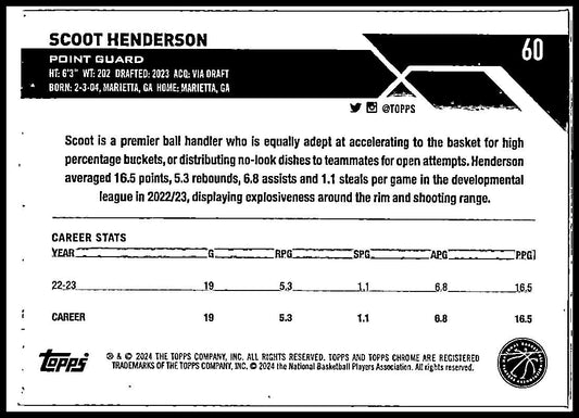2023-24 Topps Chrome #60 Scoot Henderson Rookie Portland Trail Blazers