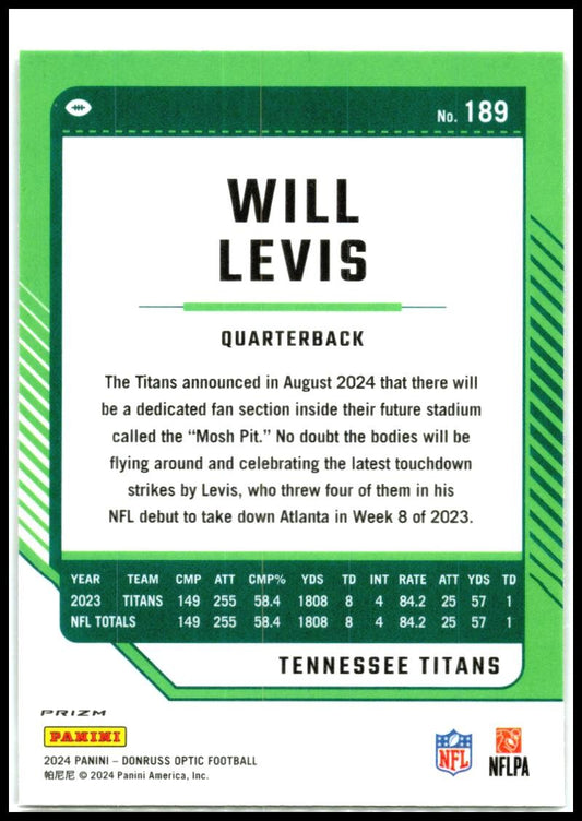 2024 Donruss Optic 100 Emoji Prizm #189 Will Levis Tennessee Titans