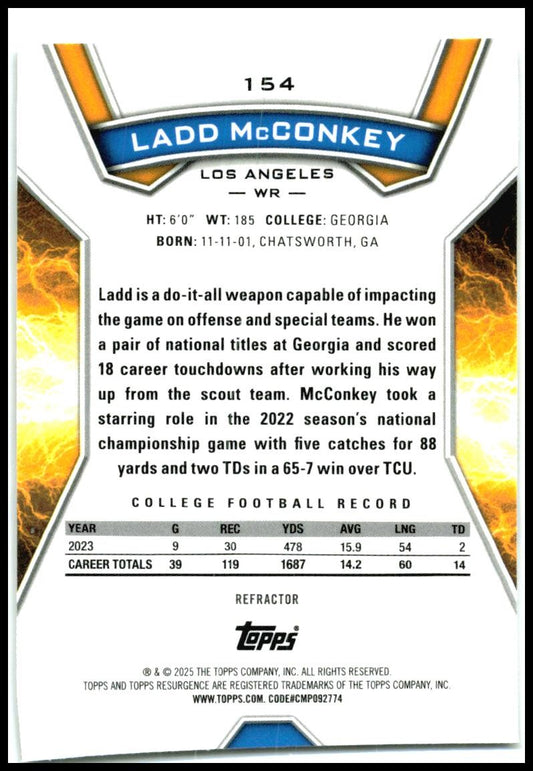 2024 Topps Resurgence Refractor #154 Ladd McConkey Rookie Los Angeles Chargers