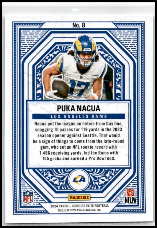 2024 Donruss Elite Elite Deck #8 Puka Nacua Los Angeles Rams