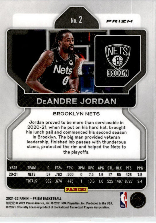 2021-22 Panini Prizm Green #2 DeAndre Jordan Brooklyn Nets