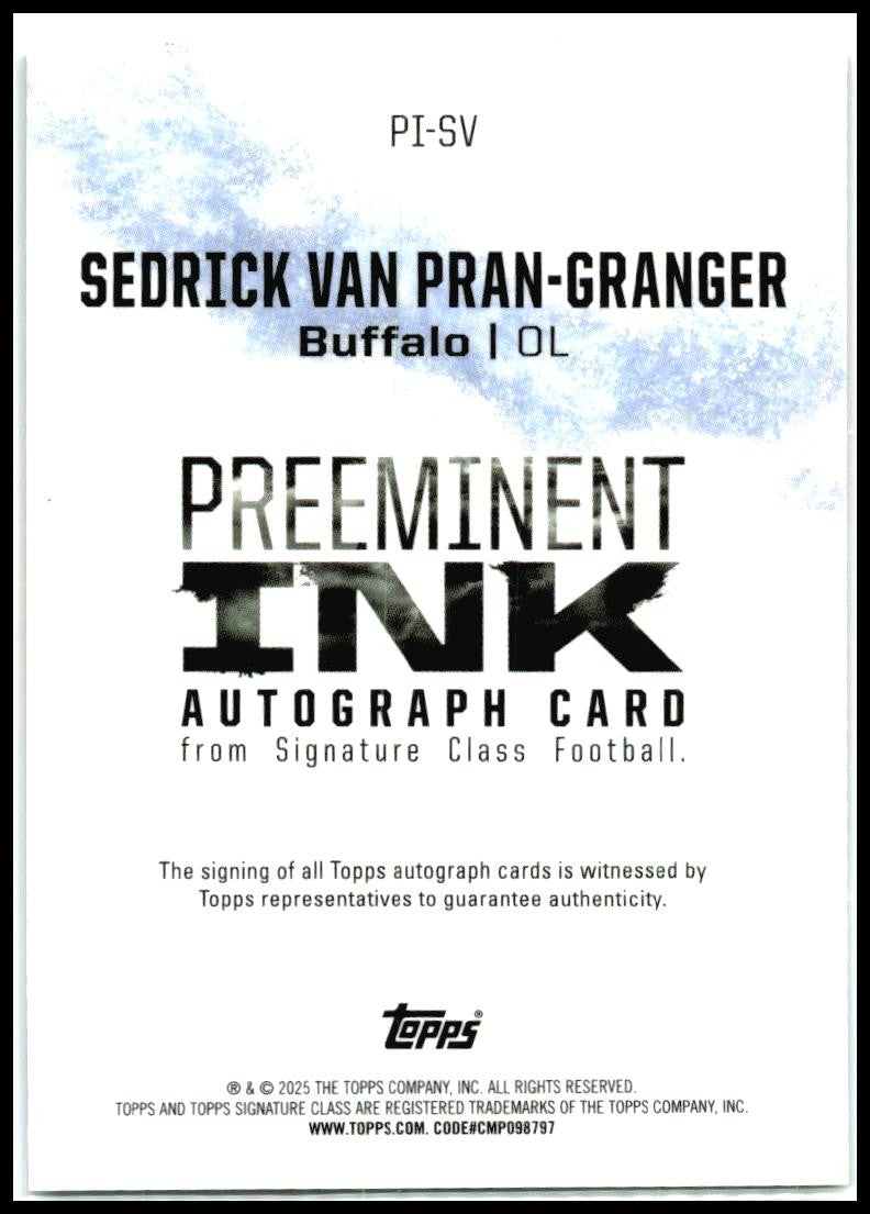 2024 Signature Class Preeminent Ink Auto Red # Sedrick Van Pran-Granger Auto