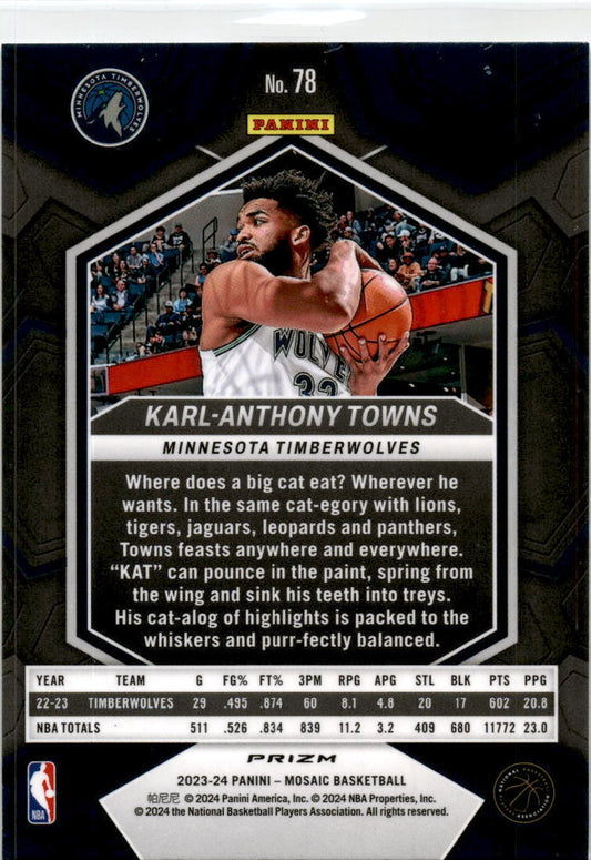 2023-24 Mosaic Prizm #78 Karl-Anthony Towns Minnesota towns