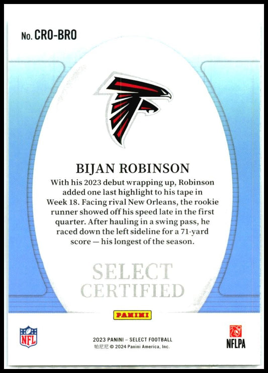 2023 Panini Select Select Certified Rookies #CRO-BRO Bijan Robinson Falcons