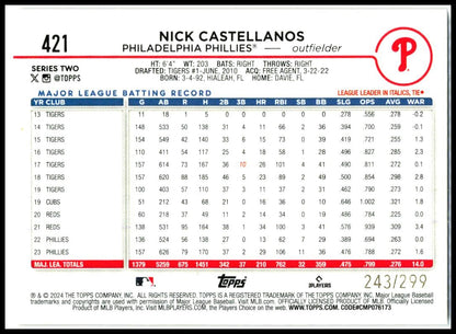 2024 Topps Chrome Orange Crackle Foil #/299 #219 Nick Castellanos Phillies