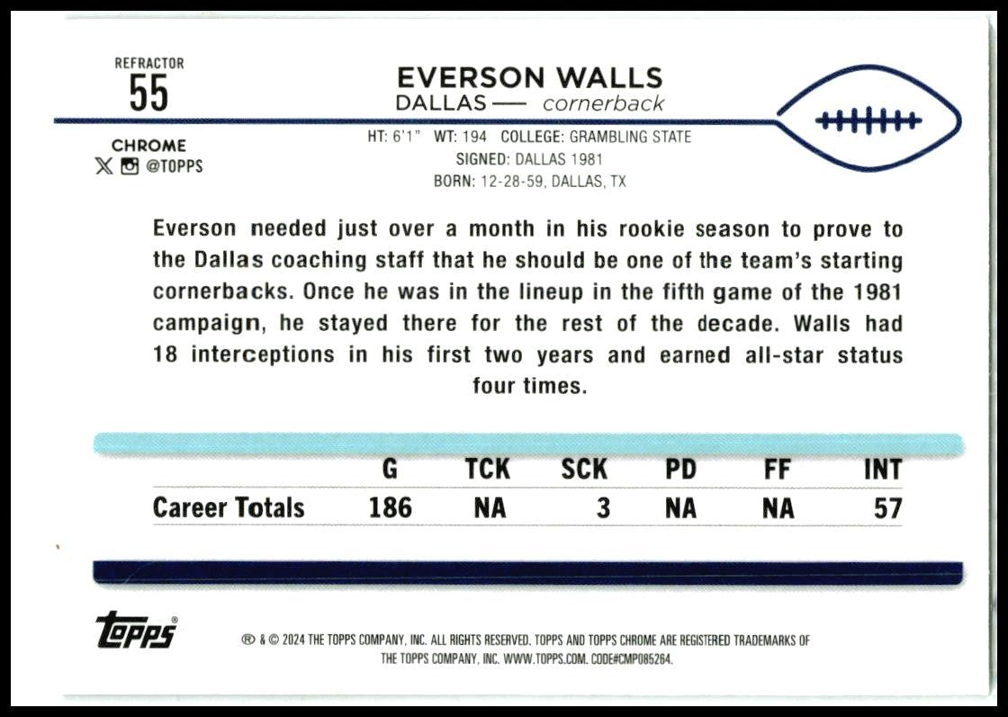 2024 Topps Chrome #55 Everson Walls Dallas Cowboys