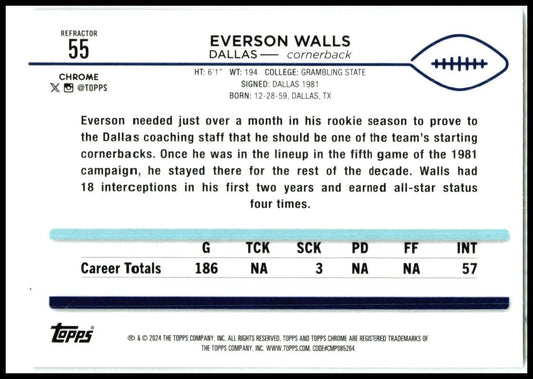 2024 Topps Chrome #55 Everson Walls Dallas Cowboys
