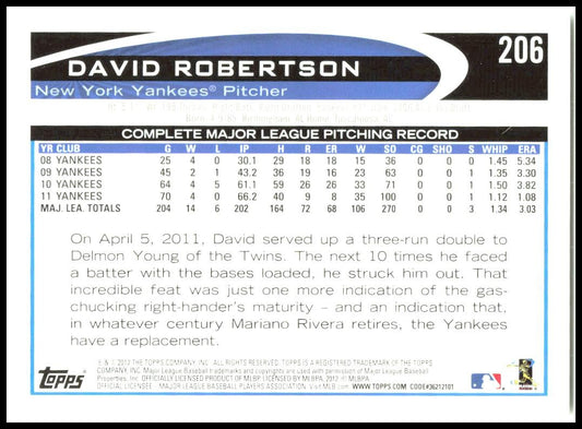 2012 Topps #206 David Robertson New York Yankees