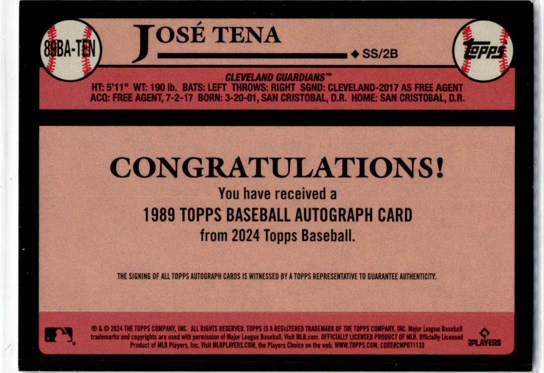 2024 Topps 1989 Topps Auto #89BA-TEN Jose Tena