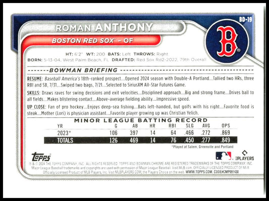 2024 Bowman Draft #BD-19 Roman Anthony Boston Red Sox