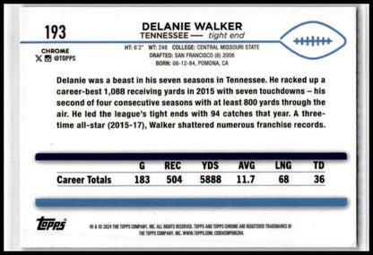 2024 Topps Chrome Teal Refractor #193 Delanie Walker #/250 Tennessee Titans