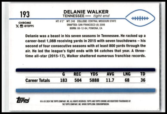 2024 Topps Chrome Teal Refractor #193 Delanie Walker #/250 Tennessee Titans