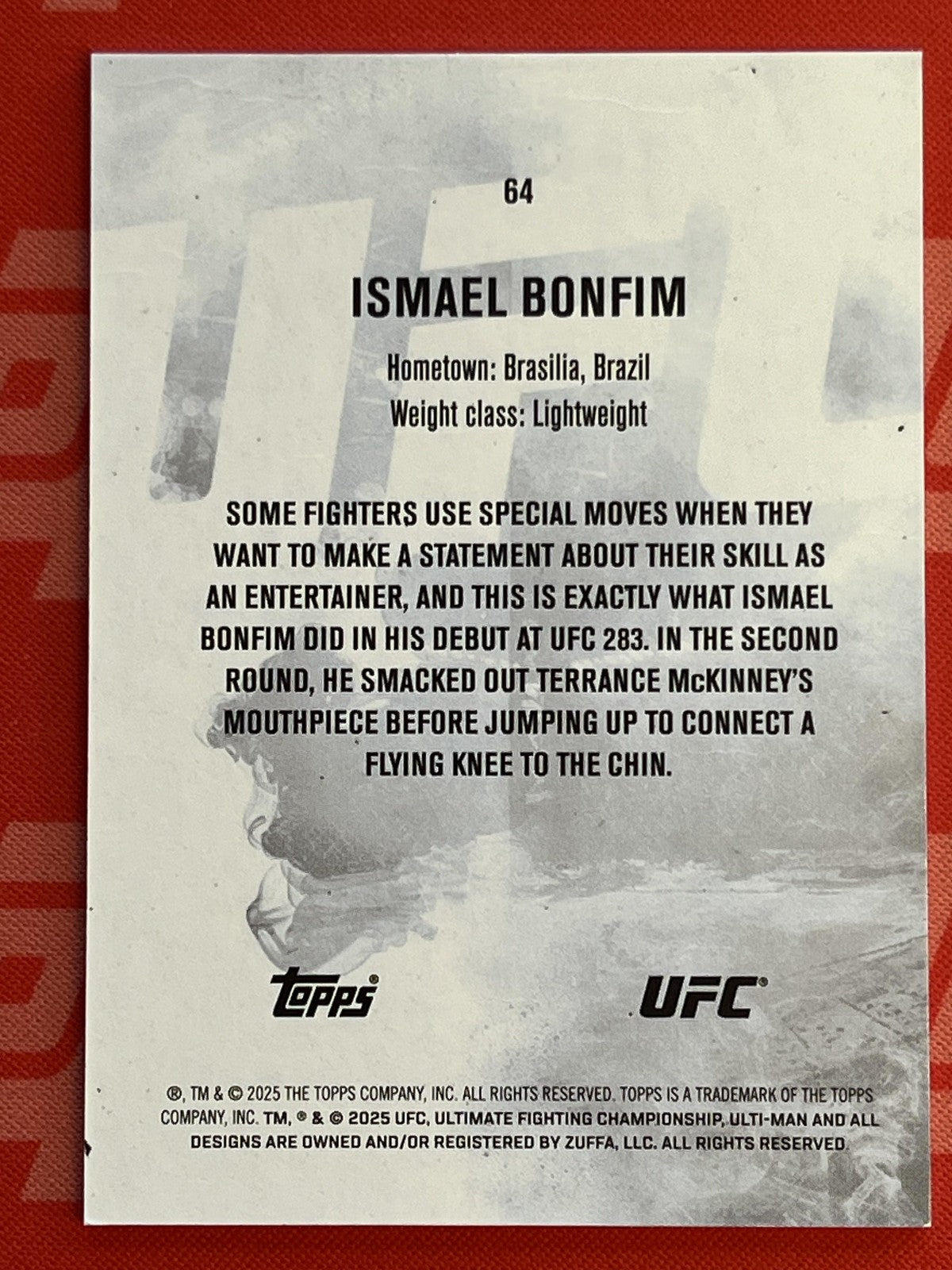 2025 Topps Knockout UFC Lime Green #64 Ismael Bonfim Rookie #/99